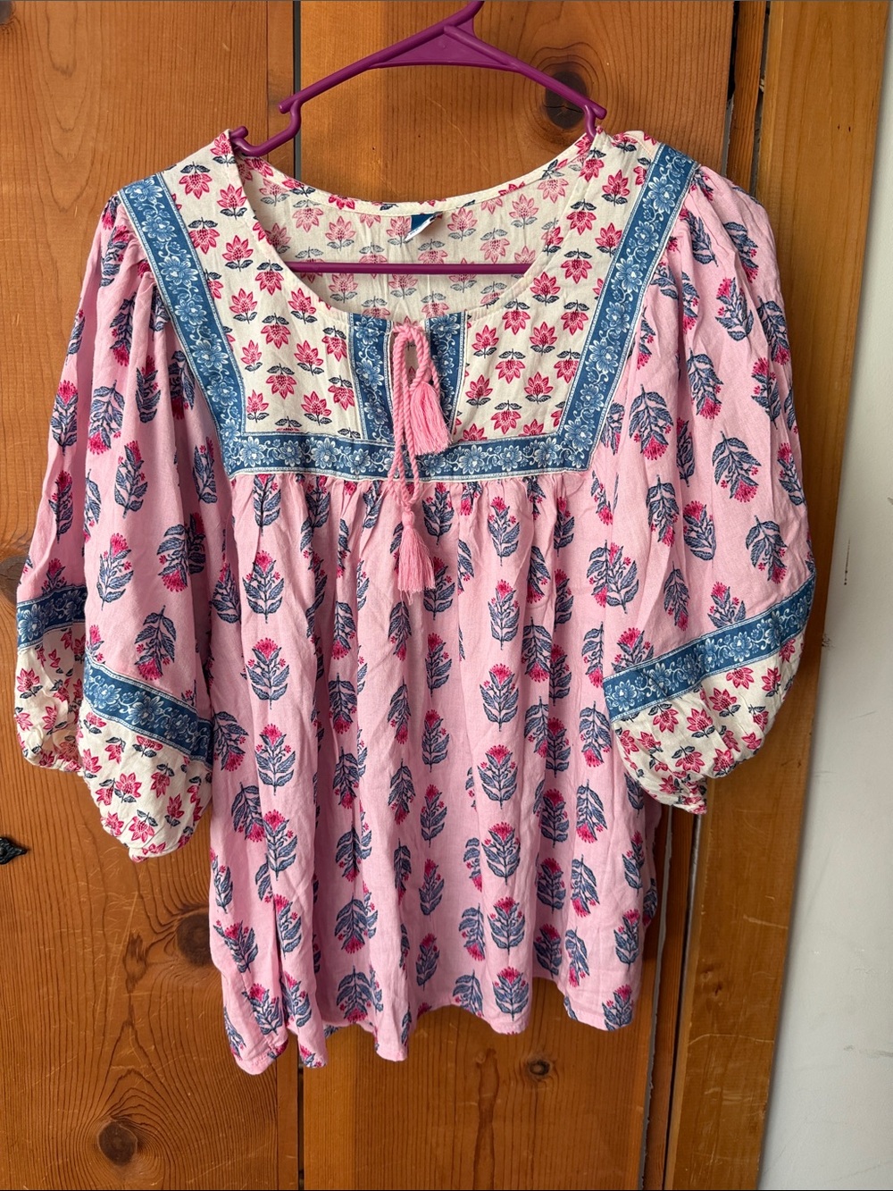 GAP Pink Floral Boho Tunic with Blue Trim